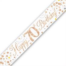 Rose Gold Confetti Happy 70th Birthday Foil Banner | Decoration