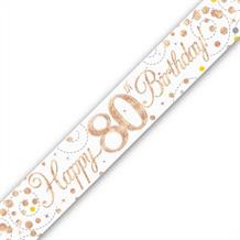 Rose Gold Confetti Happy 80th Birthday Foil Banner | Decoration