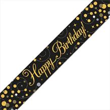 Black and Gold Sparkling Happy Birthday Foil Banner | Decoration