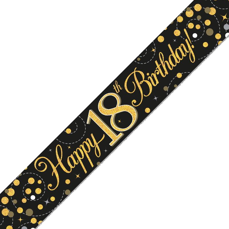 Black and Gold Sparkling 18th Birthday Foil Banner | Decoration