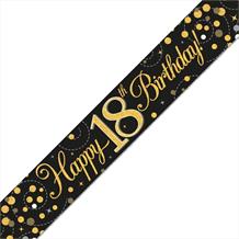 Black and Gold Sparkling 18th Birthday Foil Banner | Decoration
