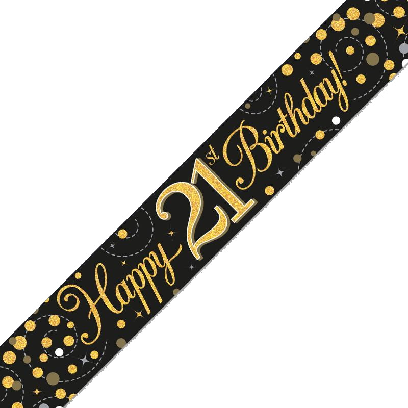 Black and Gold Sparkling 21st Birthday Foil Banner | Decoration