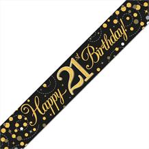 Black and Gold Sparkling 21st Birthday Foil Banner | Decoration