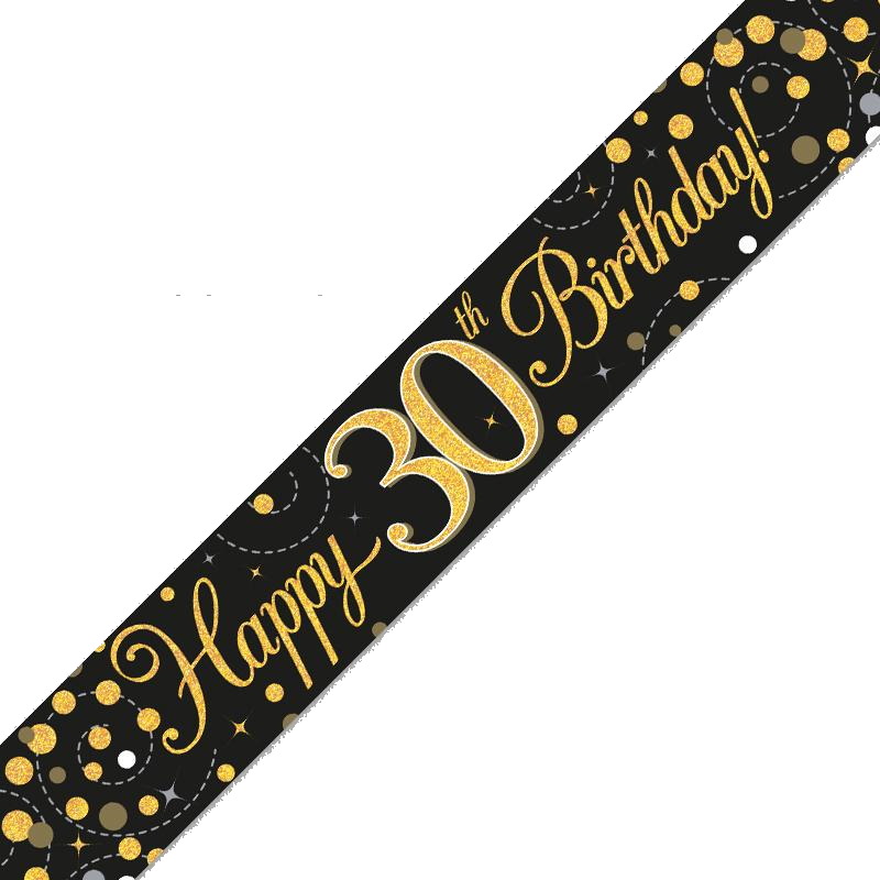 Black and Gold Sparkling 30th Birthday Foil Banner | Decoration