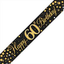 Black and Gold Sparkling 60th Birthday Foil Banner | Decoration
