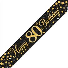 Black and Gold Sparkling 80th Birthday Foil Banner | Decoration