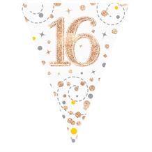 Rose Gold Confetti Happy 16th Birthday Foil Flag | Bunting Banner | Decoration
