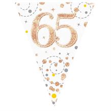 Rose Gold Confetti Happy 65th Birthday Foil Flag | Bunting Banner | Decoration
