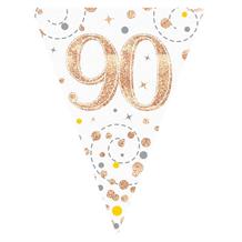 Rose Gold Confetti Happy 90th Birthday Foil Flag | Bunting Banner | Decoration