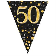 Black & Gold 50th Birthday Bunting Decoration | Party Save Smile
