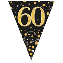 Black and Gold Sparkling 60th Birthday Foil Flag | Bunting Banner | Decoration