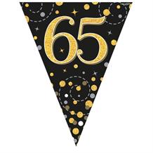 Black and Gold Sparkling 65th Birthday Foil Flag | Bunting Banner | Decoration