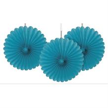 Teal Blue Tissue Paper Fans Party Hanging Decorations