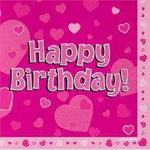 Pink Heart Happy Birthday Party Napkins | Serviettes