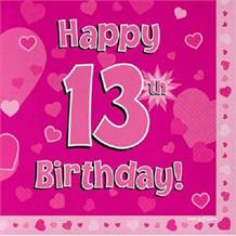 Pink Heart Happy 13th Birthday Party Napkins | Serviettes
