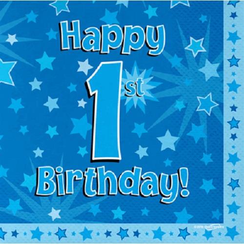 Blue Star Happy 1st Birthday Party Napkins | Serviettes