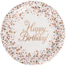 Rose Gold Confetti Happy Birthday Party 23cm Plates