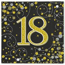Black and Gold Sparkling 18th Birthday Party Napkins | Serviettes