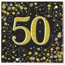 Black and Gold Sparkling 50th Birthday Party Napkins | Serviettes