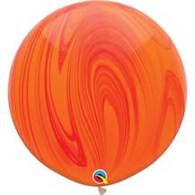 Red and Orange Colours SuperAgate Marble 30" Qualatex Decorator Latex Party Balloons