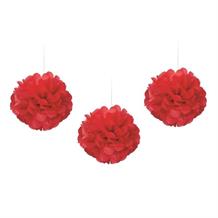 Red 9" Puff Ball Party Hanging Decorations