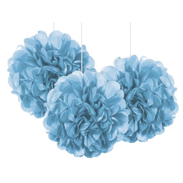 Baby Blue 9&#34; Puff Ball Party Hanging Decorations