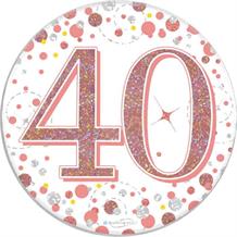 Rose Gold Confetti 40th Birthday Badge