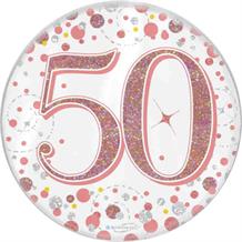 Rose Gold Confetti 50th Birthday Badge