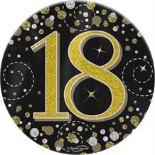 Black and Gold Confetti 18th Birthday Badge