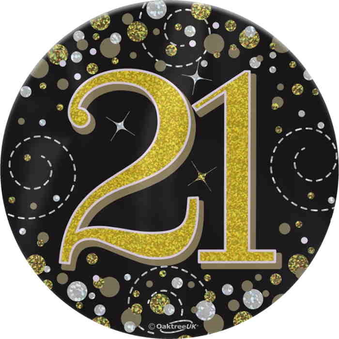 Black and Gold Confetti 21st Birthday Badge