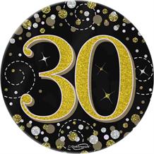 Black and Gold Confetti 30th Birthday Badge