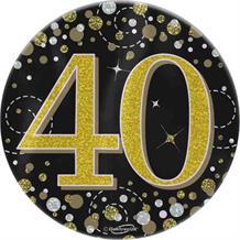 Black and Gold Confetti 40th Birthday Badge