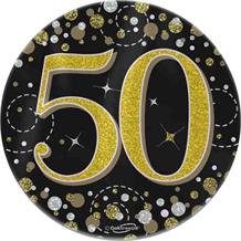Black and Gold Confetti 50th Birthday Badge