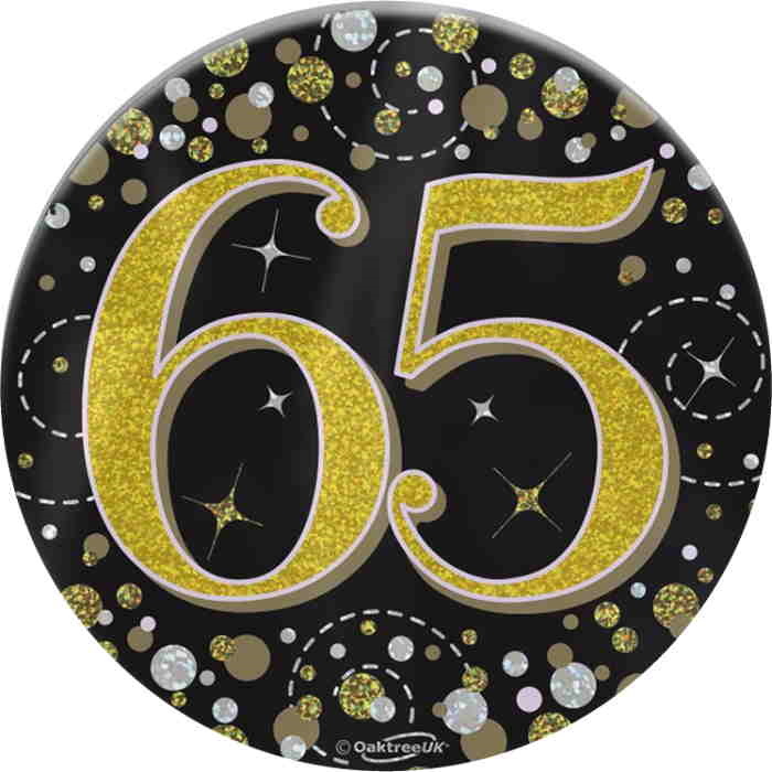 Black And Gold Confetti 65th Birthday Badge Click Save Smile