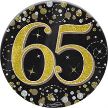 Black and Gold Confetti 65th Birthday Badge
