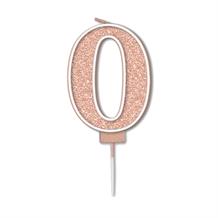 Rose Gold Sparkle Number 0 Candle | Party Save Smile