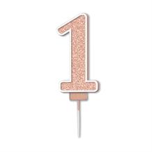 Rose Gold Sparkle Number 1 Candle | Party Save Smile