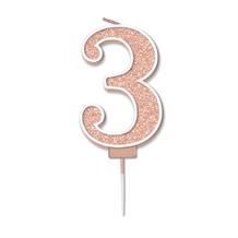 Rose Gold Sparkle Number 3 Birthday Cake Candle | Decoration