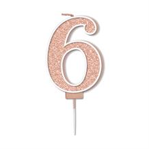 Rose Gold Sparkle Number 6 Birthday Cake Candle | Decoration