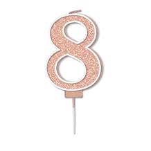 Rose Gold Sparkle Number 8 Birthday Cake Candle | Decoration