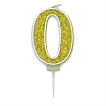 Gold Sparkle Number 0 Birthday Cake Candle | Decoration