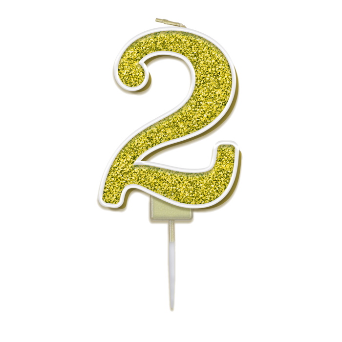 Gold Sparkle Number 2 Birthday Cake Candle | Decoration