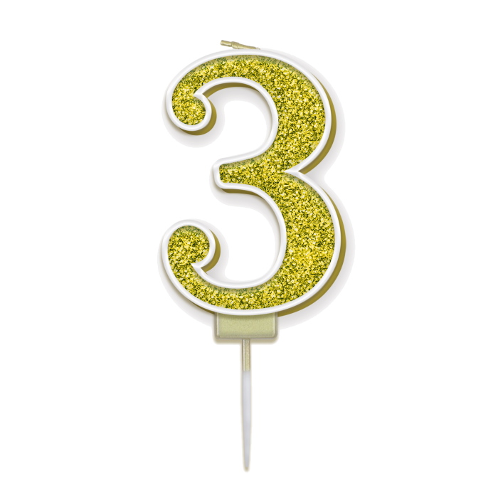 Gold Sparkle Number 3 Birthday Cake Candle | Decoration