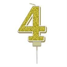 Gold Sparkle Number 4 Birthday Cake Candle | Decoration