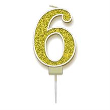 Gold Sparkle Number 6 Birthday Cake Candle | Decoration