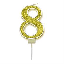 Gold Sparkle Number 8 Birthday Cake Candle | Decoration