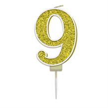 Gold Sparkle Number 9 Birthday Cake Candle | Decoration