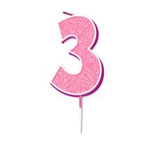 Pink Sparkle Number 3 Birthday Cake Candle | Decoration
