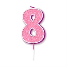 Pink Sparkle Number 8 Birthday Cake Candle | Decoration