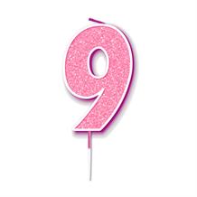 Pink Sparkle Number 9 Birthday Cake Candle | Decoration